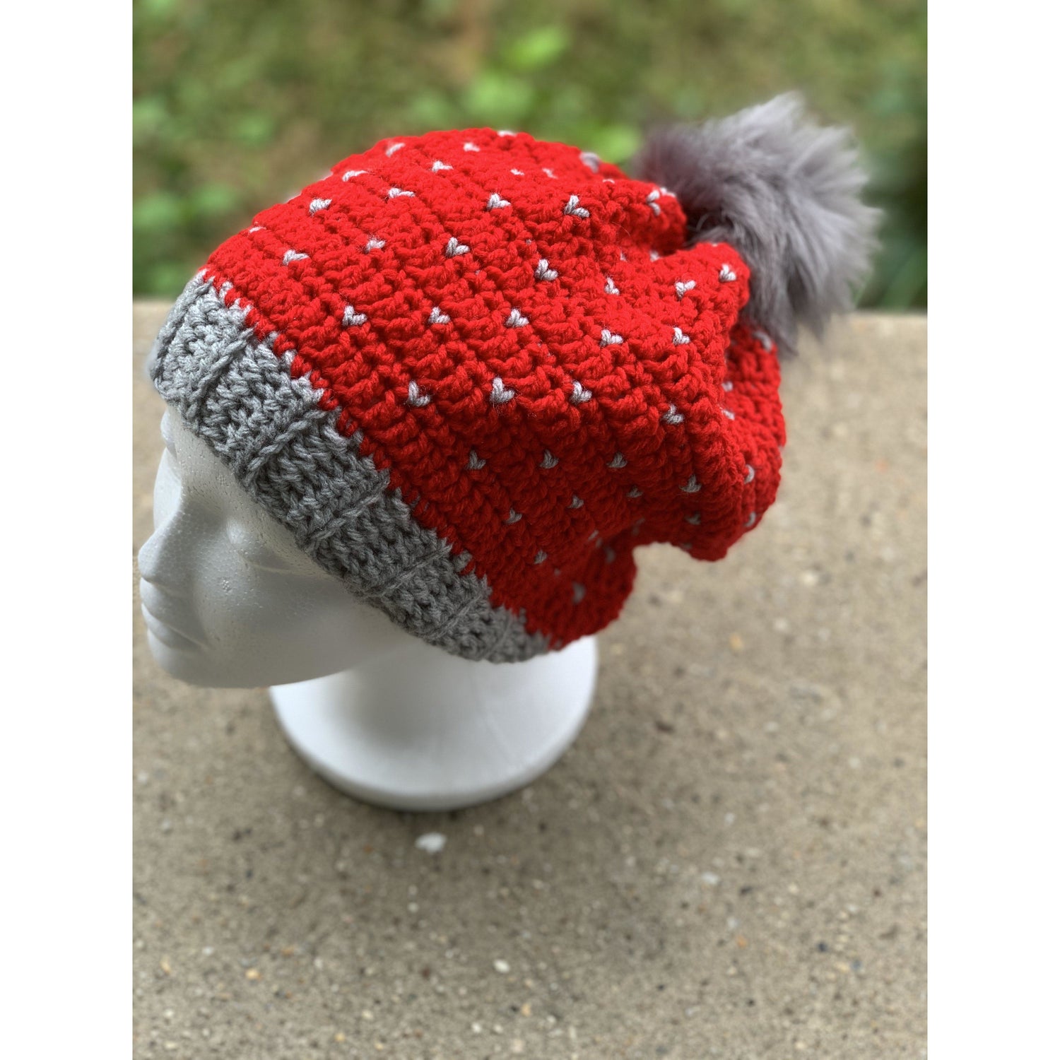 Snowfall Slouchy Hat-Red and Heather Grey-Hat-Lenma's Creations
