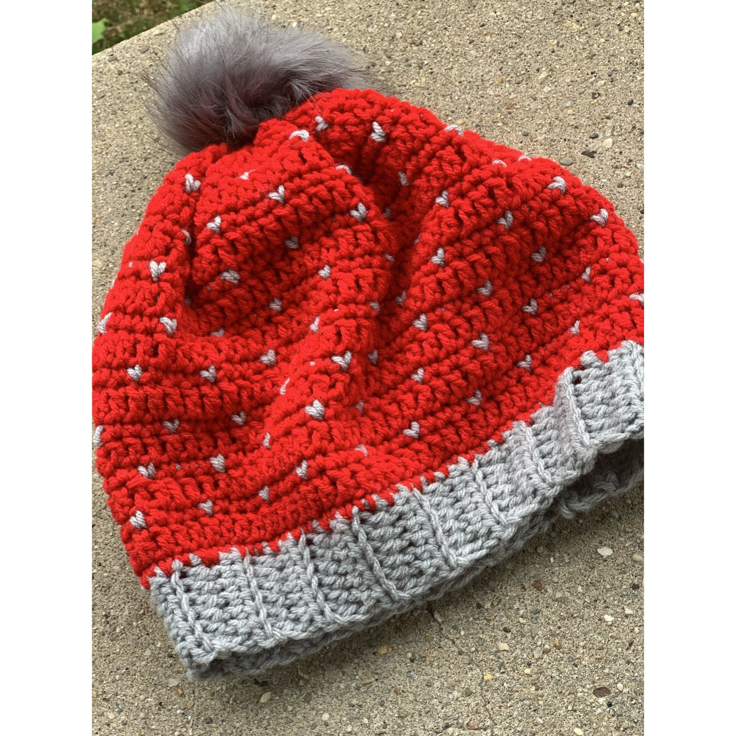 Snowfall Slouchy Hat-Red and Heather Grey-Hat-Lenma's Creations