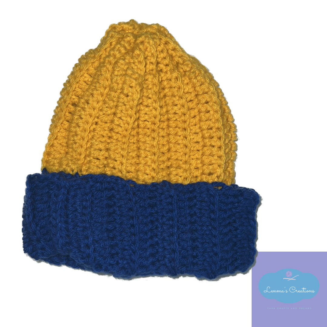 Ribbed be Beanie(UNISEX)-Yellow and Blue